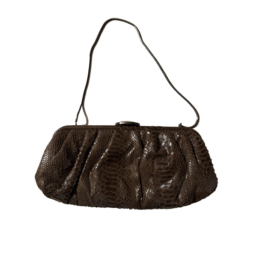 Kate Landry Brown‎ Snakeskin Print Clutch with Shoulder Strap